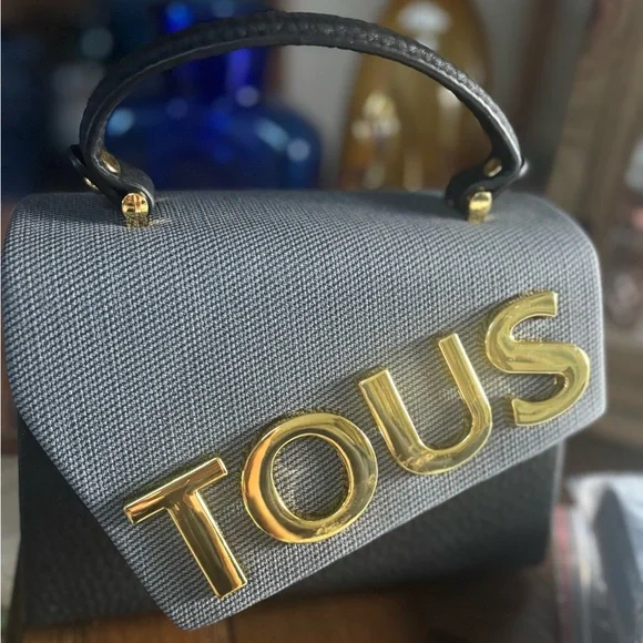 TOUS MINI TOP HANDLE CROSSBODY PURSE LUXURY BLACK AND GRAY FAUX LEATHER - Picture 12 of 12